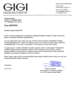 GIGI eredeti köszönőlevél