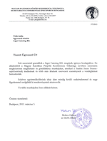 Katolikus Püspöki Konferencia köszönőlevél